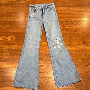 American Eagle Outfitters Light Blue Distressed Flare Jeans